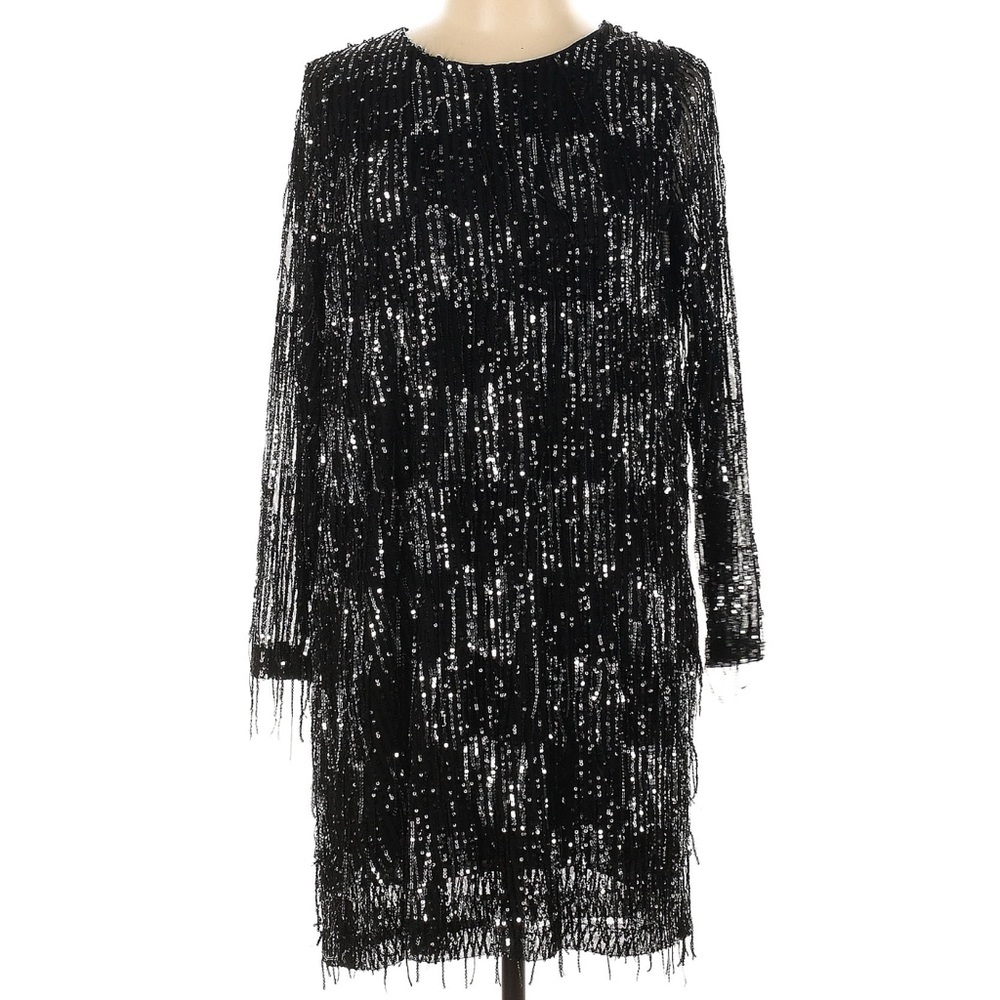 NWT Zara Checkered Sequin Fringe Party Dress